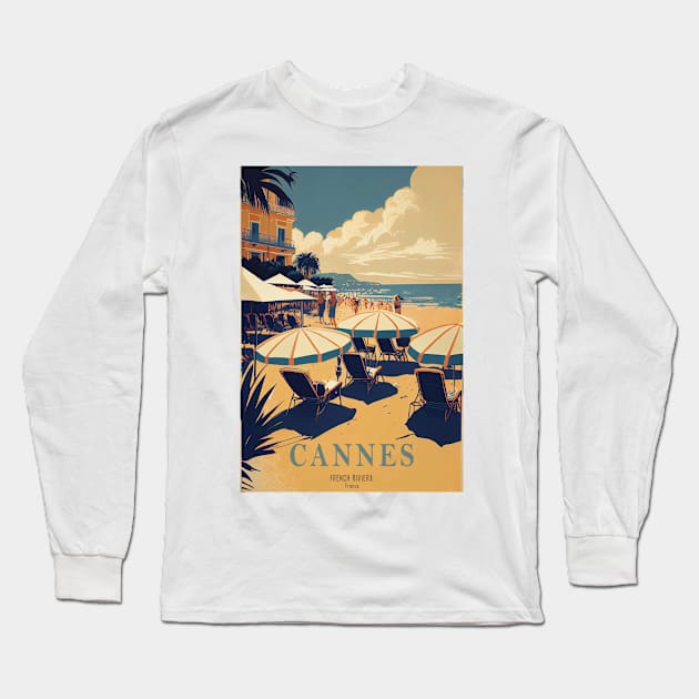 Cannes, France, Vintage Travel Poster Long Sleeve T-Shirt by GreenMary Design